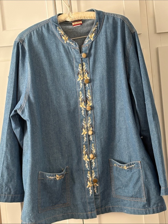 Tudor Court Jackets & Blazers - Women's Blue Denim Jacket with Yellow Floral Embroidery